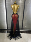 New Arrival Women Sexy Backless Halter Shining Rhinestones Snakeskin Bodycon Mesh Long Dress Nightclub Party Celebrate Clothing