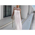 Solid Loose Hollow Out Dresses for Women O Neck Sleeveless High Waist Minimalist Dress Femle Clothes
