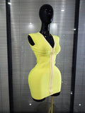 3 Colors Women Sleeveless Sexy V-Neck Front Zipper Bodycon Mini Bandage Dress Celebrate Birthday Party Cocktail Outfit
