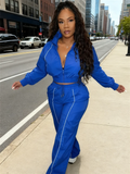 Casual Sporty 2 Piece Set Women Patchwork Tracksuit Full Sleeve Zip Crop Jacket+Shirring Pants Basic Trend Streetwear