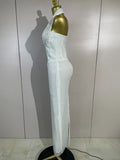 Elegant Evening Party Prom Gown Birthday Dress Women Shining Rhinestones Sexy White/Pink Mesh Halter Bodycon Long Bandage Dress