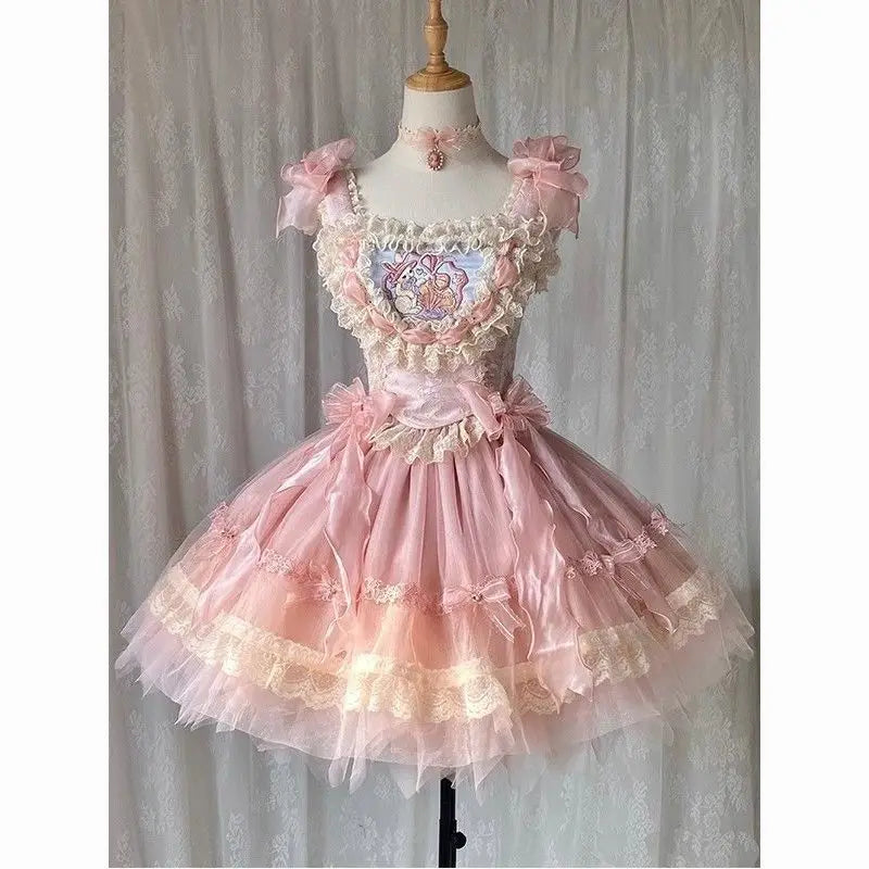 Olivegirl Pink Lolita Dress Milk Sweet Ballet Style Cute Rabbit Cosplay Light Lolita Princess Gown Elegant Women's Clothes