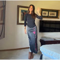 Women Color Block Floral Print Midi Skirt High Waist Straight Satin Long Skirt 2026 Fashion Chic Elegant Party Ofice Daily Wear