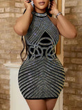 Sexy vintage Black mini Rhinestone Summer Dress Women Elegant Evening Dresses Woman Bodycon Club Birthday Party Dress Vestidos