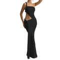 Solid Spliced Lace Up Slimming Dresses for Women Strapless Sleeveless High Waist Temperament Dress Female