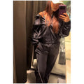 White Stripe 2 Piece Tracksuit Women Stand Collar Zip Jacket And Elastic Waist Wide Leg Pants Set Sporty Casual Matching Outfit