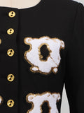 Elegant Spliced White Flower Embroidery Dress for Women O Neck Long Sleeve High Waist Patchwork Button Slim Dresses Female
