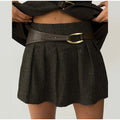 Street Women's Suit Jacket Short Skirt Set Lapel Metal Waist Buckle Pocket Coat Leather Belt Mini Pleated Skirts 2026 Lady Suits