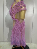 2026 Sparkly Rhinestone Ruffled Mesh See-Through Long Dress Women Birthday Eveing Party Sexy Photo Shoot Nightclub Stage Costume