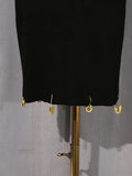 Fashion Spliced Metal Pin Two Piece Set for Women Stand Collar Long Sleeve Pullvers Mid Waist Bodycon Knee Skirt Suit Female