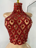 Sparkly Diamonds Mesh Sexy Transparent Tops Women Luxury Party Celebrate Bithday Stage Wear Nightclub Performance Costume