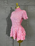 Lady Fish scales shell sequins Scale Sequin Bodysuit HighNeck Short Sleeve Ruffle Skirt Costume For Women Nightclub Stage Wear