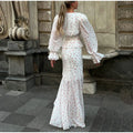 White Pink Floral Choker Neck Dress Women Elegant V-neck 3/4 Sleeves Peplum Ruffle Hem Long Dresses 2026 Lady Daily Vestidos New