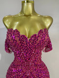 Women Sparkly Rhinestones Sequins Birthday Party Nightclub Dancer Stage PhotoShoot Costume Sexy Off The Shoulder Mesh Mini Dress