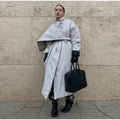 Detachable Triangle Shawl Long Puffer Coat Stand Collar Waist Tie Belt Button Solid Loose Women Coats 2026 Winter Commute Outfit