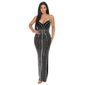 Sexy Maxi Rhinestone Sequin Dress Women Summer Straps Backless Party Vestido Female Wedding Gown Evening Night Dresses