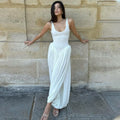 Irregular Plunge Square Collar Suspender Dress For Women Solid Color Sleeveless Backless Summer Clubs Party Ruched Dress