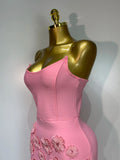 Women Sexy Strapless Pink Flower Tassel Bodycon Bandage Dress Elegant Evening Club Party Luxury Birthday Cocktail Prom Dress