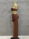 Women Sexy Strap Florlas 2 Pieces Bodycon Long Bandage Dress Nightclub Party Bar Singer Celebrate Birthday Outfit