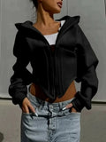 Chic Irregular Women Jackets Hooded Long Sleeve Fitted Jacket for Casual Outing Gathering Wear  Autumn Fashion New