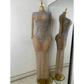Sparkly Rhinestone Women Sexy Mesh See Through Floor Length Long Sleeve Birthday Dress Party Nightclub Stage Wear