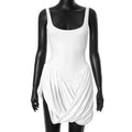 Irregular Plunge Square Collar Suspender Dress For Women Solid Color Sleeveless Backless Summer Clubs Party Ruched Dress