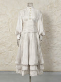Luxury Afternoon Tea High Neck Pleated Maxi Dress for Women Puff Sleeve Ruched Waist Tiered Flared Skirt for Wedding Guest