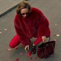Women Fur Coat Women 2025 Plush Red Bomber Jacket Solid Crop Long Sleeve Jacket Warm Winter Coats Female Casual Coats