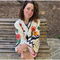 Colorful Flower Printed Pattern Cardigan Women O Neck Long Sleeves Patch Pockets Loose Short Coat Women Daily Commute Outwear