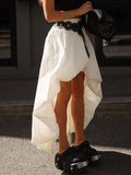 White Loose Spliced Folds Skirts for Women High Waist Streetwear Irregular Skirt Female Summer Fashion Style New