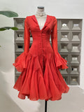 Women's Irregular Pleated Patchwork Fashion Long Flare Sleeve Waist Cinching Midi Dresses 2026 New Female Clothing