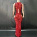 2026 Classic Red White Temperament Dress Birthday Party Light Luxury Model Catwalk Performance Dress Robe Femme Chic Et Élégante
