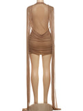Coquette Sexy Patchwork Dress Women See Through Swing Neck Sleeveless Skinny Midnight Party Clubwear Mini Bodycon