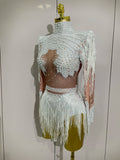 Sparkly Rhinestone Sequin Tassel Stretch Bodysuits 2025 New Arrival Women Birthday Party Nightclub Dj Stage Performance Costume