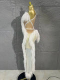 Sexy Transparent Netting Sequined Feather Dress, V-neck Formal Evening Cocktail Party Gown