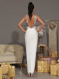 Sexy Backless Diamond Chain Design Bandage Maxi Long Dress 2026 Women'S Sleeveless Bodycon Celebrity Dinner Party Gowns