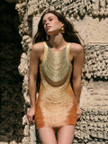 Ladies Gradient Tassel Off-Shoulder Bodycon Design Celebrity Club Party Sleeveless Sexy Mini Bandage Dress 2026
