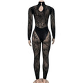 Sexy Hipster Jumpsuit Women Jacquard Coquette Patchwork Skinny Stretch Midnight Club Activity Button Workout Overalls