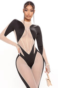 Women Sexy See Through Bodycon Jumpsuit One Piece Party Long Outfit Sheer Mesh Stitching Leopard Clubwear Jumpsuit Romper