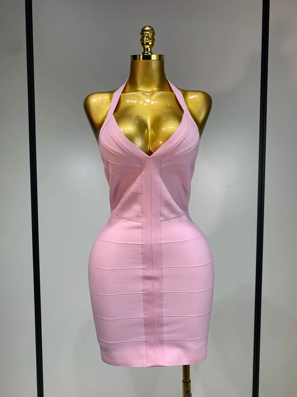 Women Sexy V Neck Backless Mini Bodycon Bandage Dress 2026 Elegant Evening Nightclub Evening Party Cocktail Prom Dress
