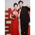 New Chinese Style Dresses Elegant Mermaid Cheongsams Embroider Phoenix Mesh Sequins Qipao Bridal Wedding Dress Luxury Vestidos