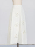 Solid Color Spliced Appliques Elegant A-line Skirt White Pink Mid-length For Women High Waist Skirt Female