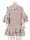 Casual Ruffle Women Two Piece Set V Neck Flare Sleeve Lace Top Short Skirt for Vacation Daily Wear Fashion Summer