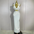Sexy White Two Pieces Set Flowers V-Neck Tops Bodycon Long Dress Women Eveing Party Prom Gown Nightclub Celebrate Birthday Dress