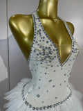 Women Sexy Mesh See Through Evening Birthday Party Dress Nightclub Stage Wear Sparkly Rhinestone Pearls Halter Backless Bodysuit