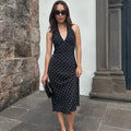 Polka Dot Hanging Neck Long Dress Women Elegant Strapless Sexy Lace-up Sleeveless Backless Fashion Club Party Dresses