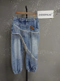 Women Jeans High Waist Deconstructed Layered Patchwork Washed Tassel Fringe Streetwear Fashion Autumn