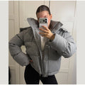 Women Hooded Stand Collar Cropped Puffer Jacket Zip Snap Button Loose Slim Short Quilted 2026 Casual Winter Warm Outerwear Coat