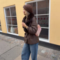 Women Short Belted Puffer Jacket Large Faux Fox Fur Collar Waist Tie Puff Sleeve Thick Warm Coat Winter Elegant 2026 Streetwear