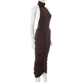Halter Pleated Maxi Dress For Women Sleeveless Sexy Backless Dress High Street Evening Party Clothes Bodycon Fashion